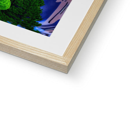 A photo of trees with an image on it on top of another picture frame in black