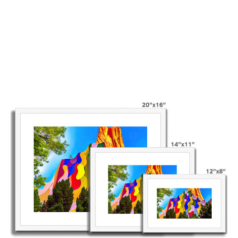 A picture of a group of colorful photo frames next to each photo of colored trees.