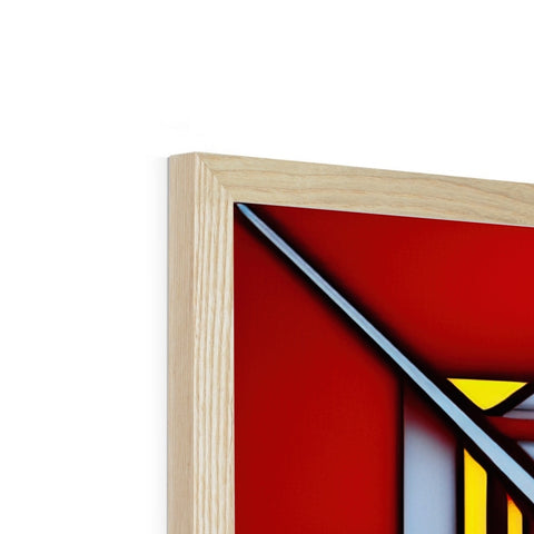 A clock sits inside of a large wood frame with different colored glasses.
