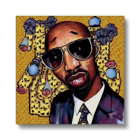 An art print from an album titled "Beat the Pimp" on a wooden table