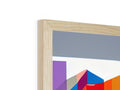 A picture of an art print on a wooden frame standing on a table.