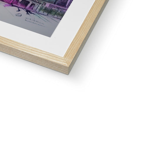 A framed photo of wooden frames from a book in a photo album on a small frame
