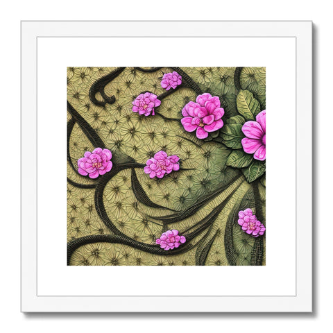 Art print of a green cactus growing in a flower bed near a lake.