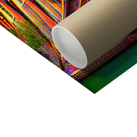 A green roll of paper wrap on a table in a room.