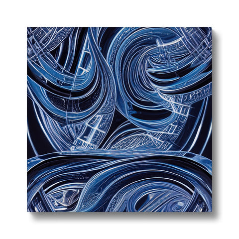 a large colorful print of ocean waves on a gray and blue background in a picture next
