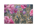 A floral wall hanging featuring lots of floral in an oriental style background.