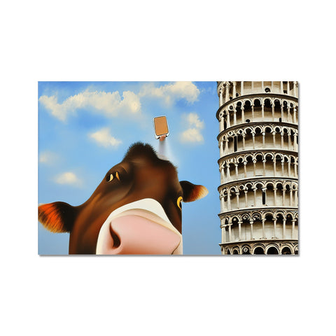 A cow is licking a bottle of wine by a window frame.