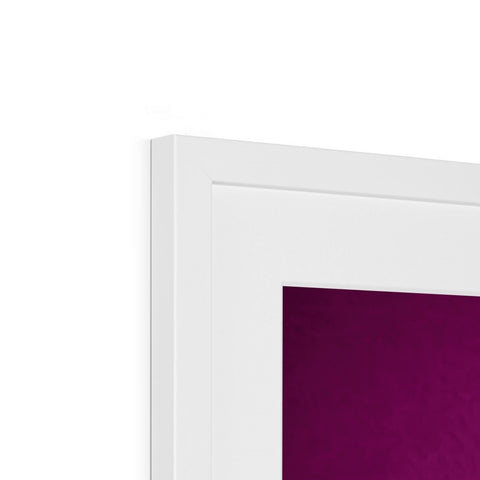 A white picture of a red and purple picture frame on a wall.