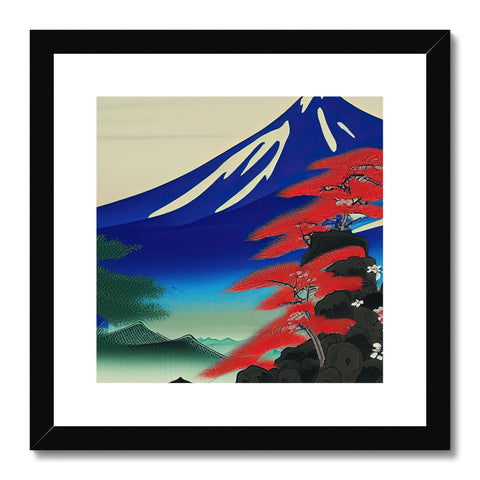 The art print shows a view of the top of Mount Fuji with mountains and mountains surrounding