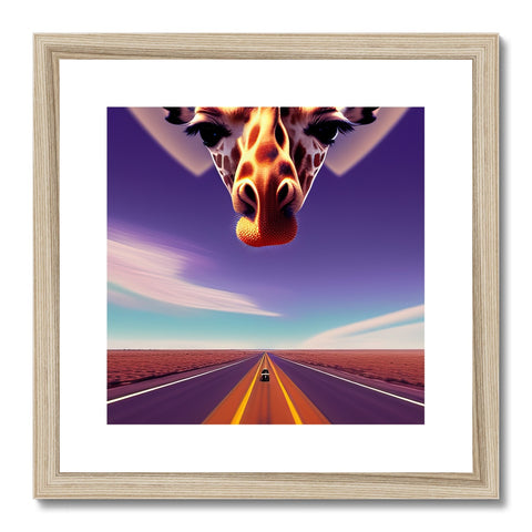 A giraffe with one big eye stands in the middle of the road.