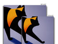 Three kitties standing on a block with a decorative tile border in different colours and
