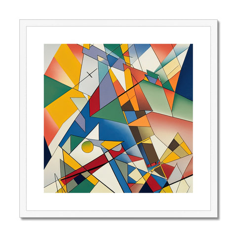 A flat paper art print with an image of geometric figures with kite flying.