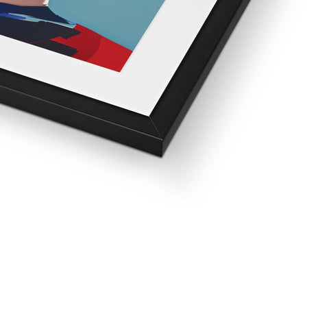 A picture of the art print on a frame with a red frame on it.
