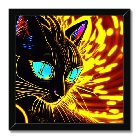 An art print showing a black cat in a kitchen window