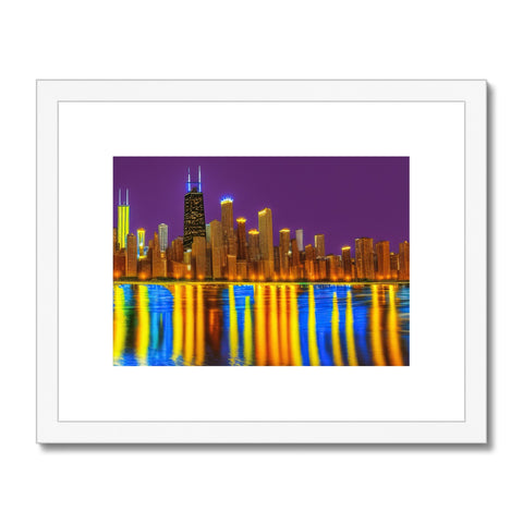 Some cityscape views of the city skyline with the skyline behind an art print on the