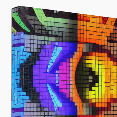 A colorful mosaic tile in glass sitting next to a laptop computer on a table.