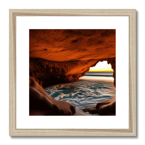 A yellow framed print of a beautiful picture hanging on a wood frame.