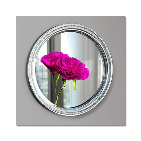 A large frame mirror with a round metal mirror and a sink.