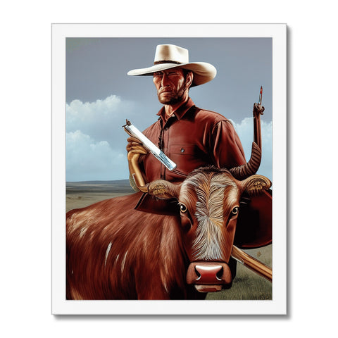 A cowboy sits in the saddle near a herd of longhorn cattle.