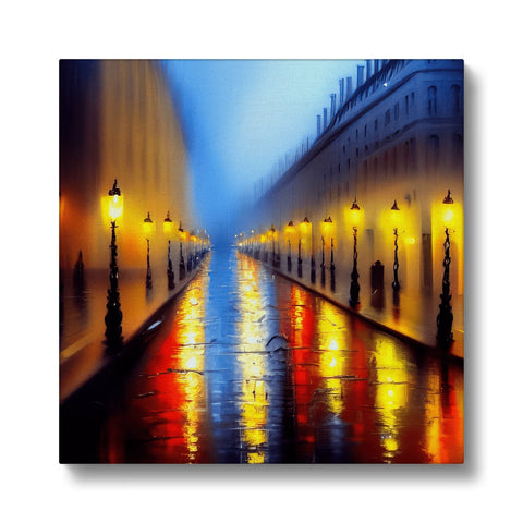 Art prints of the city from a street with a stormy night street.