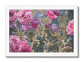 A floral framed art print that is with a white border.