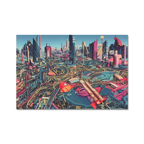 A place mat with a print image of a city skyline next to a mouse pad.