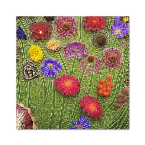 A picture of flowers on a card on a tile.