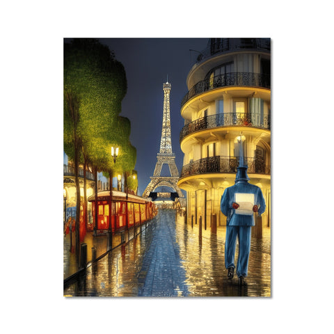 a place mat with a photo of a giant statue of the Eiffel tower by
