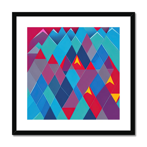 An art print with several triangles on top of a big square wall.