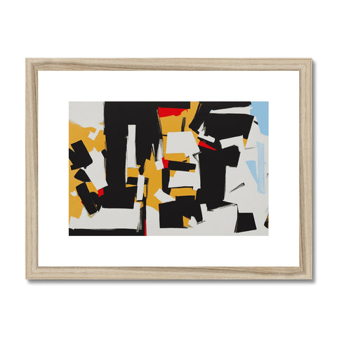 This is a framed print of an abstract painting done and displayed on a wall.