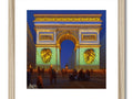 A framed photo frame with paintings of famous city buildings is made up in gold.
