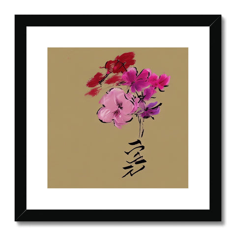 an art print with pink flowers and a small flower on it with some buds and flowers