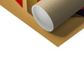 A brown paper box is displayed next to a red paper roll bag.