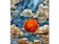 Art print in sky with orange and yellow background of a moon with a sky sky.