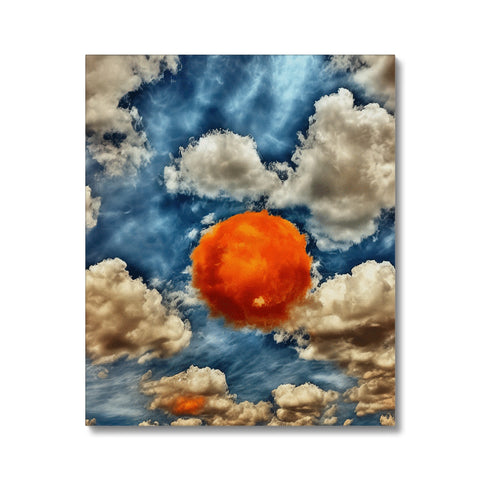 Art print in sky with orange and yellow background of a moon with a sky sky.