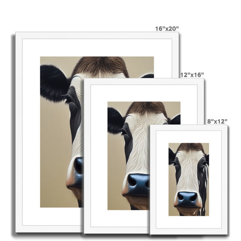 a cow looking up at a black and white photo of cows
