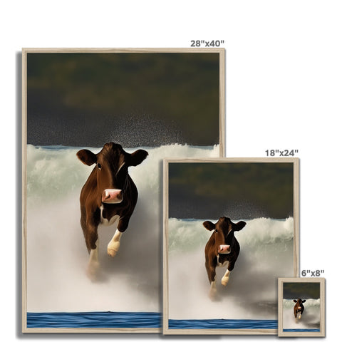 Four pictures of a cow on a photograph frame.