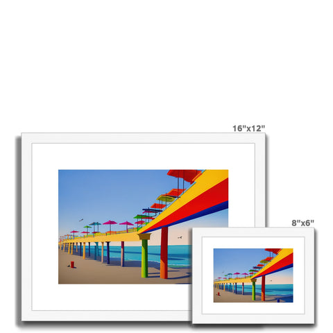 A group of colorful picture frames surrounded by a beautiful beach.