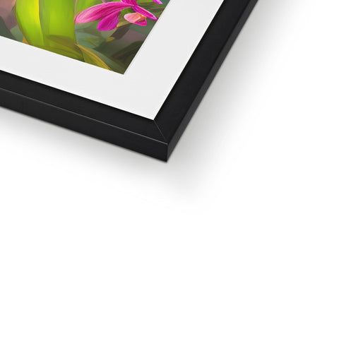 A photo of a green picture wrapped in a metal frame is in a framed frame.