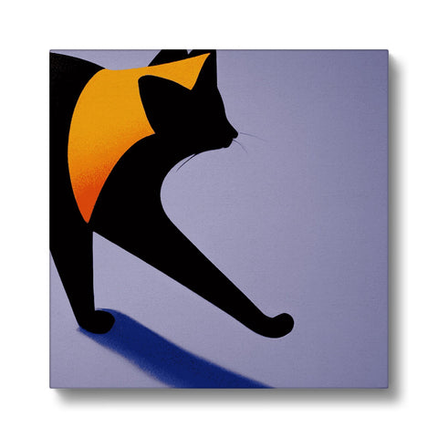 An orange and yellow cat rubbing its head on top this art print.
