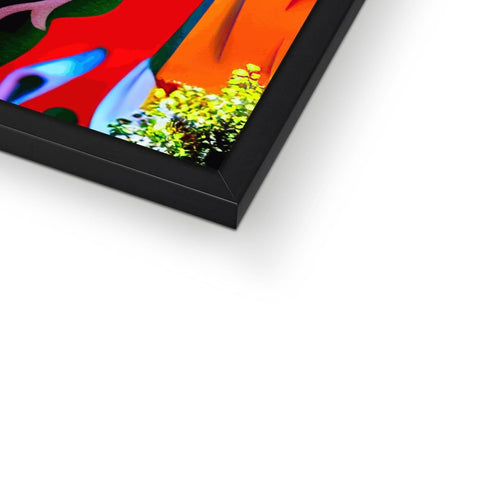 a picture frame with colored artwork on it and a glass glass top with a white background