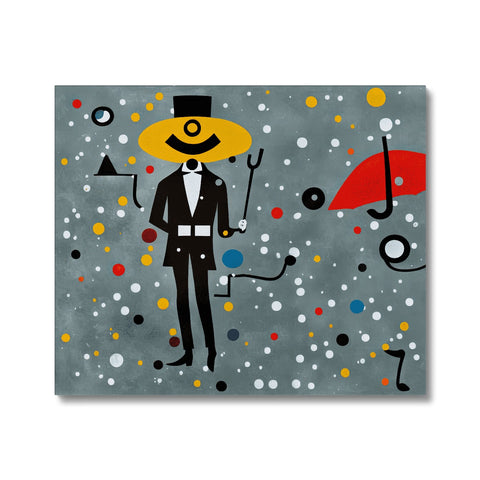 An art print on white ceramic tile with sombrero and a pair of red eyes