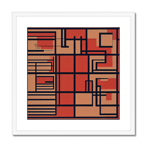A small framed cross stitch poster with a geometric print of a maze on the wall.