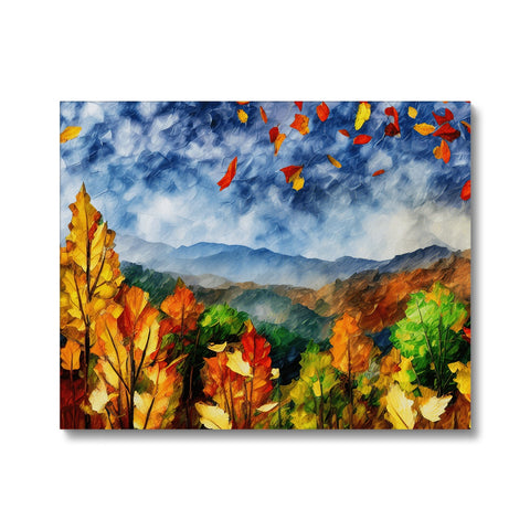 Art print of an outdoor scene next to a hillside with trees in the background.