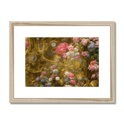 A handcrafted ornate gold art print on top of a wall with gold and silver