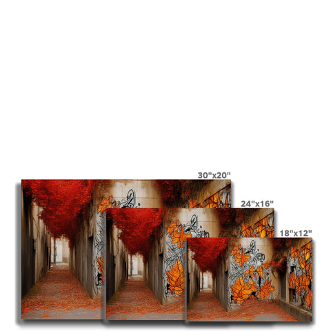 Four different paintings of paintings on fireplaces and a wall covered in graffiti on a building