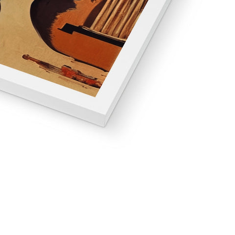 There is an art print of a guitar and guitar guitar on a metal frame.�