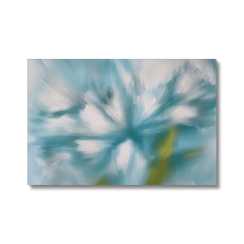 A blurred image of some flowers sitting a frame on a white background.