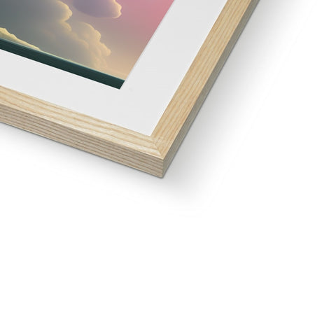 A close up of a wooden picture frame with white background that appears to be a painting