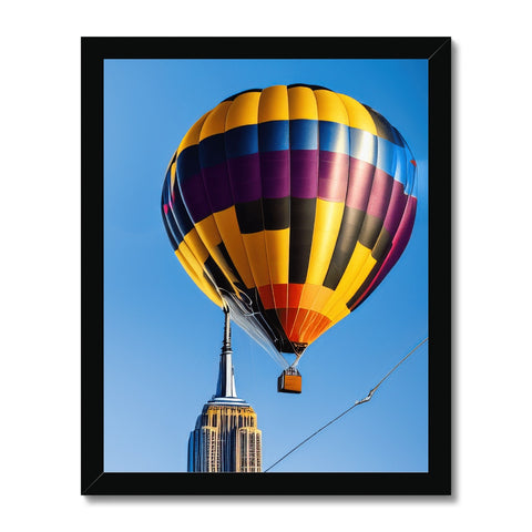 a framed photo of a large blue air balloon sitting on a wall next to a large